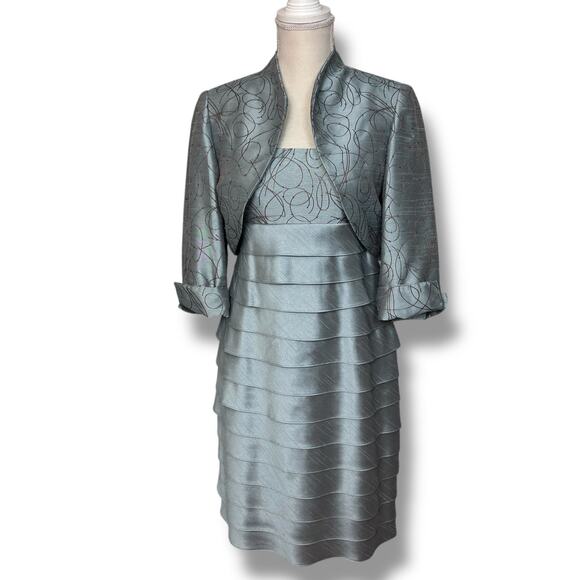 Jessica Howard Teal and Brown Dress with Jacket Size 8P - Picture 1 of 8